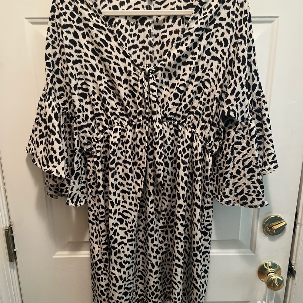 Umgee Black and Off White Leopard Print Dress Sz S
